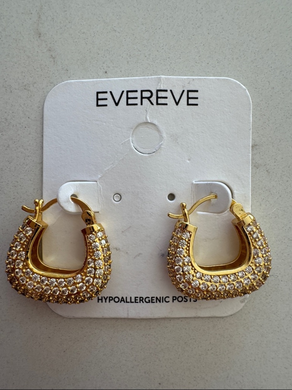 EVEREVE Gold Pave Hoop Earrings with Clear Crystals NWT ✨